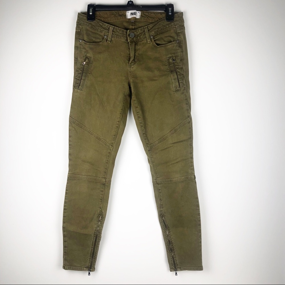 Paige Olive Green Skinny Zipper Jeans •Marley• 27
